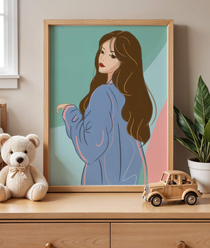 Stylish woman illustration with long hair in pastel shades