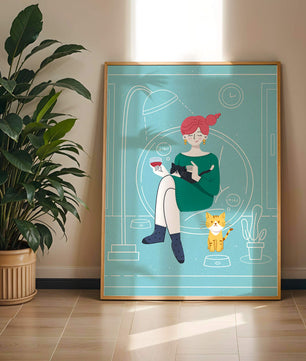 Acogedora velada con gatos en una sala de estar escandinava