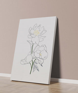 Elegante Pfingstrosen-Linienkunst mit goldenen Akzenten