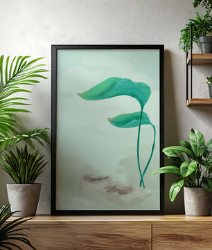 Minimalistic Art of Green Leaves on Abstract Background