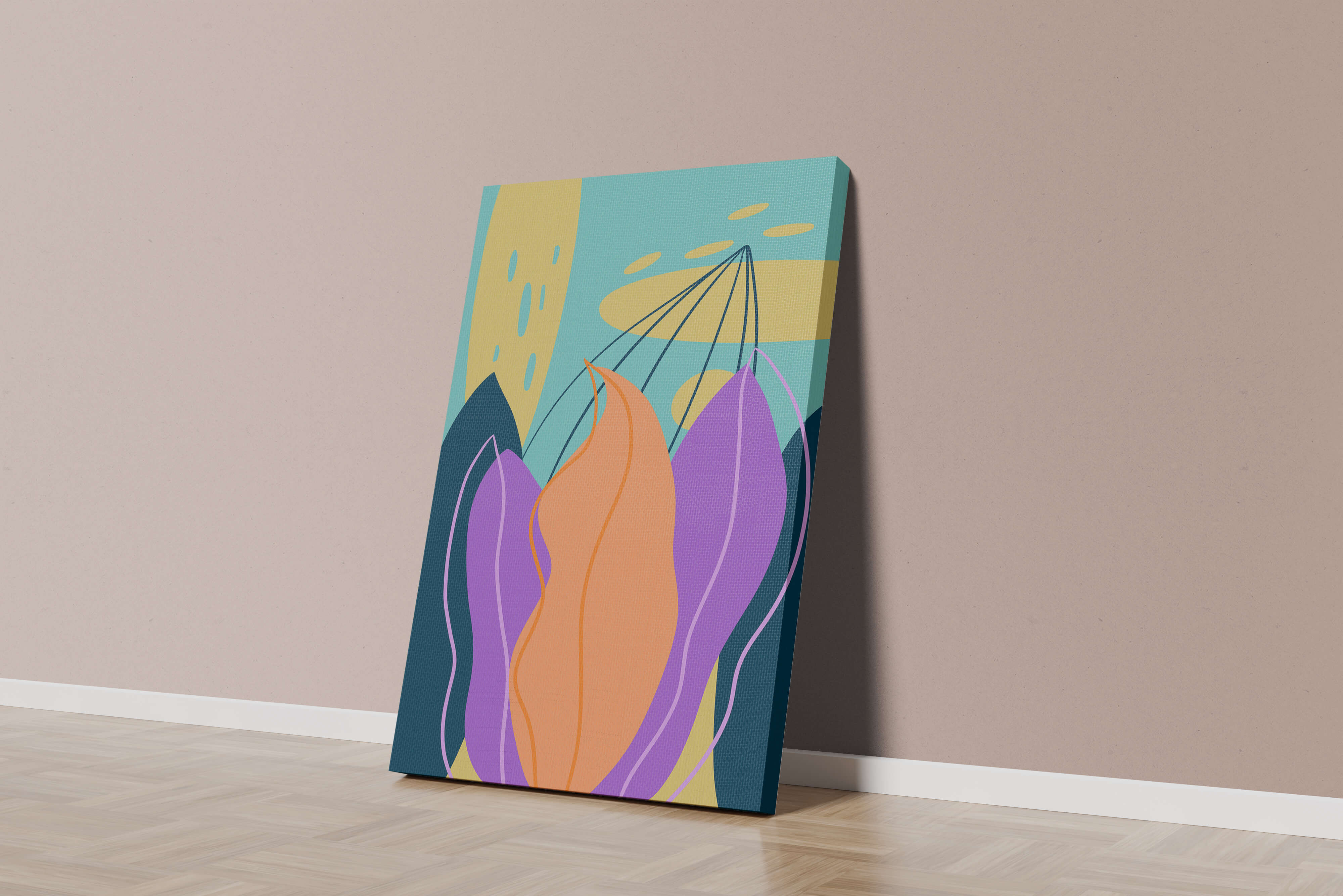 Abstract floral illustration with vibrant colors and geometric shapes