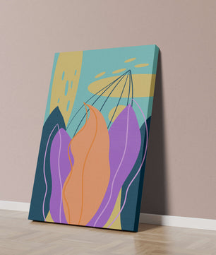 Abstract floral illustration with vibrant colors and geometric shapes