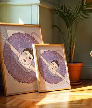 Graceful ballerina in a purple tutu with sparkling details