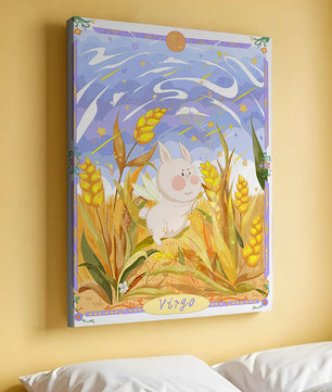 Cute Bunny in Wheat Field with Virgo Zodiac Theme
