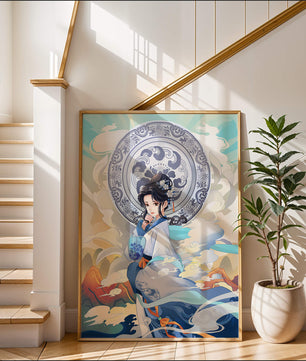 Elegantly Dressed Woman with Traditional Chinese Backdrop