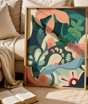 Abstract floral illustration with pastel colors and nature elements
