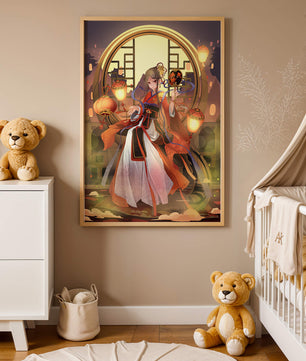 Elegant Asian-inspired fantasy artwork with lanterns