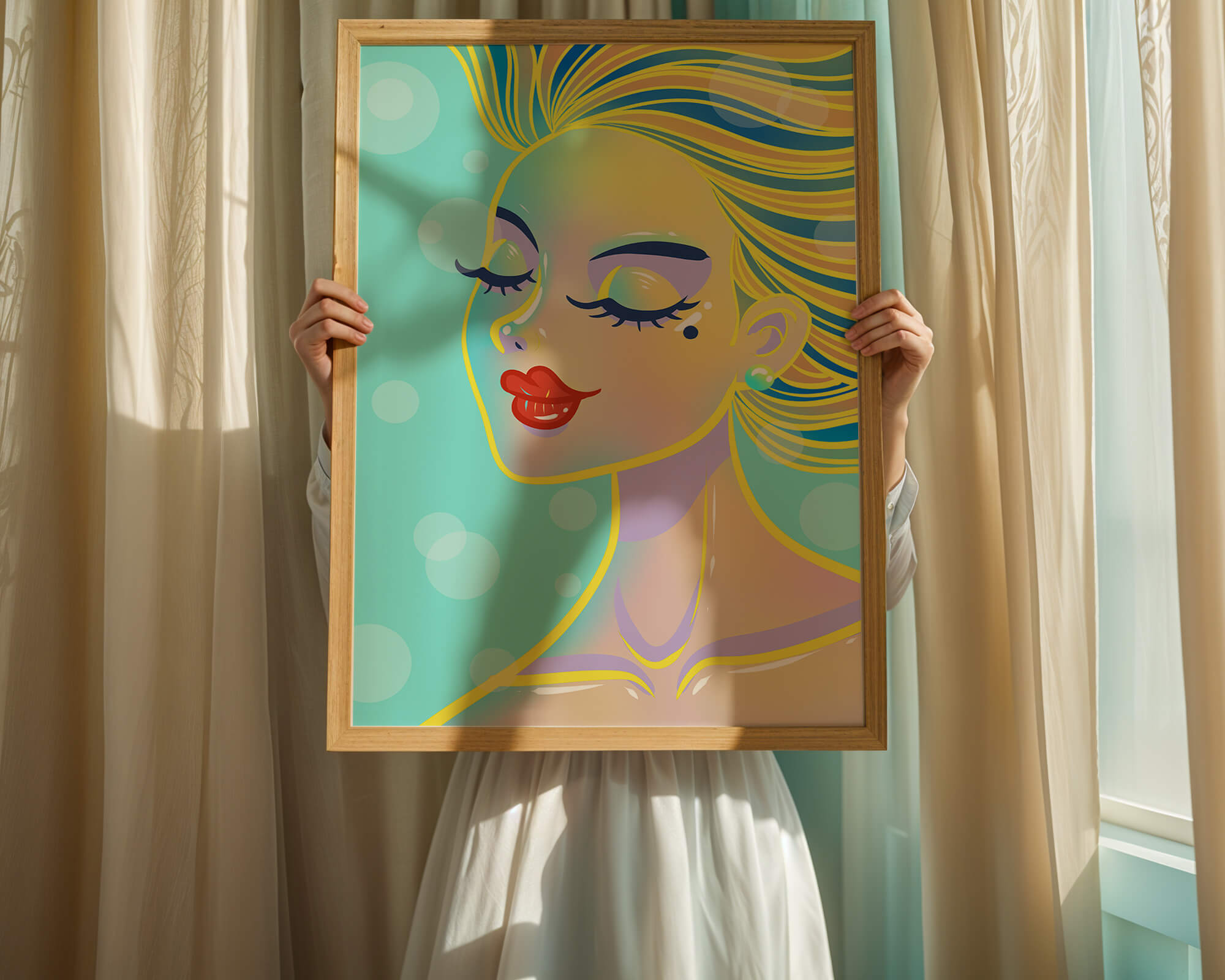 Colorful abstract portrait of a woman with closed eyes