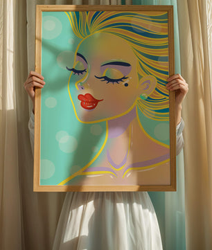Portrait abstrait coloré d'une femme aux yeux fermés