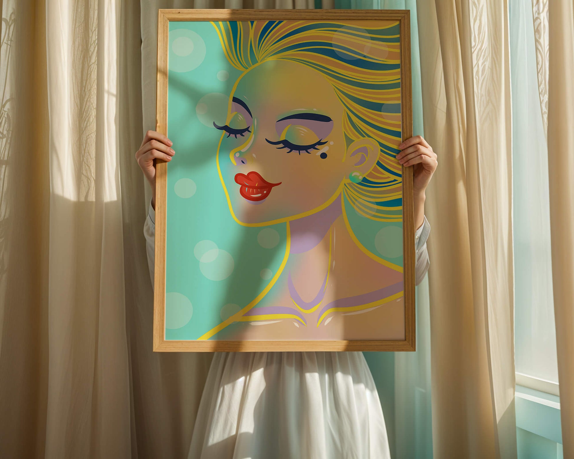 Colorful abstract portrait of a woman with closed eyes