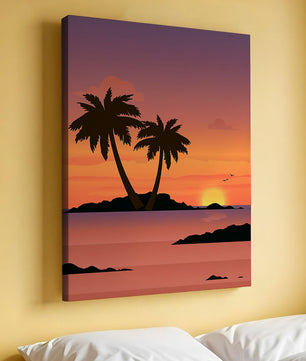 Sunset Over Tropical Island with Palm Trees and Birds - Mi tienda