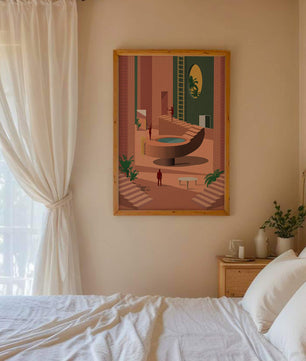 Modernes architektonisches Interieur mit geometrischem Design und Grün