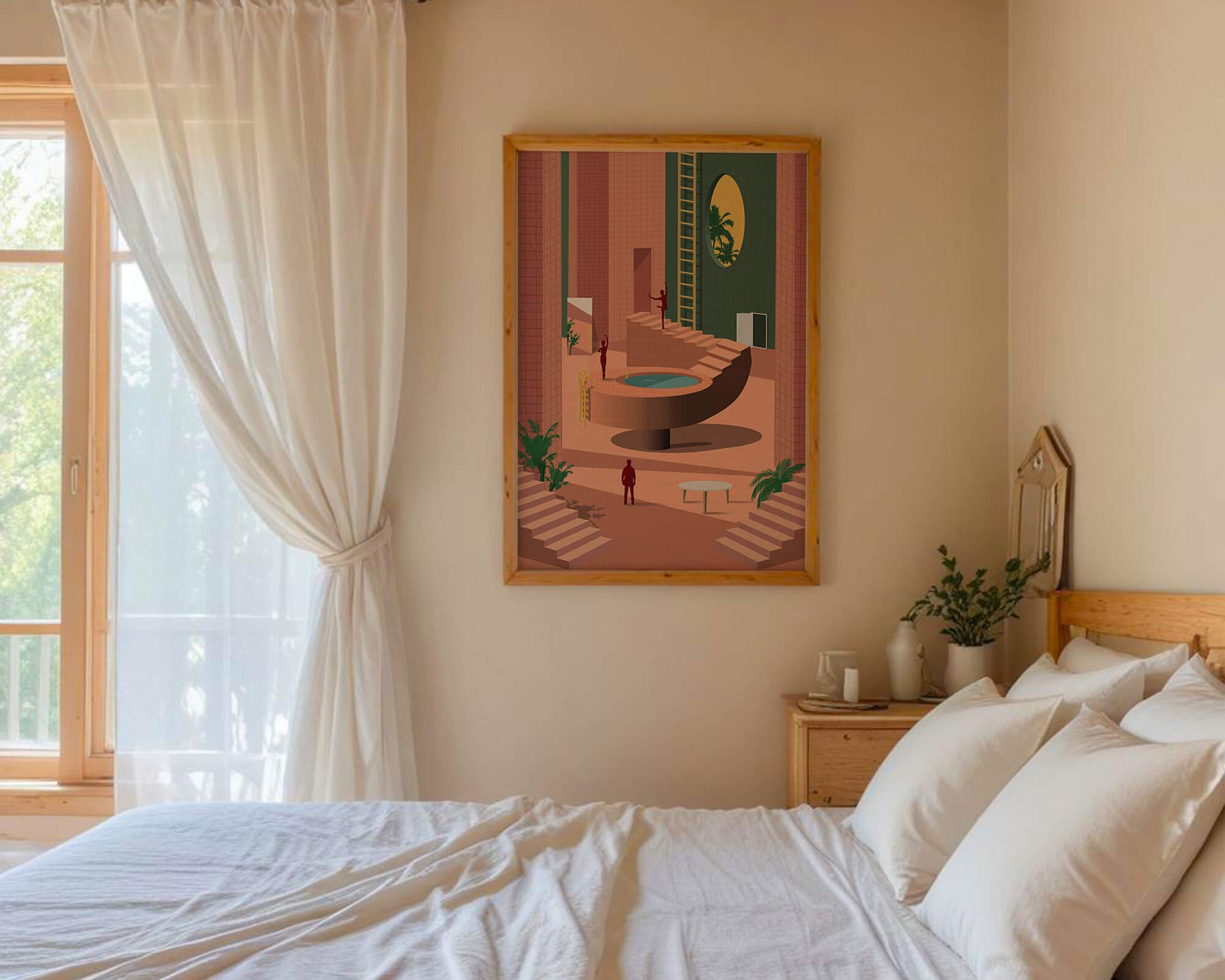 Modern architectural interior with geometric design and greenery