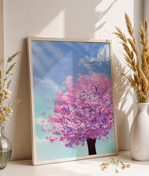Árbol de cerezo en un entorno celestial sereno