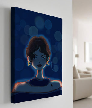 Illustration d'une femme avec des lumières bokeh et des boucles d'oreilles élégantes