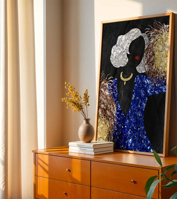 Abstract art with colorful foil textures and silhouette
