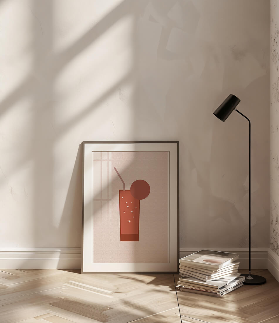 Minimalist Illustration of a Chocolate Drink with Straw and Window Background - Mi tienda