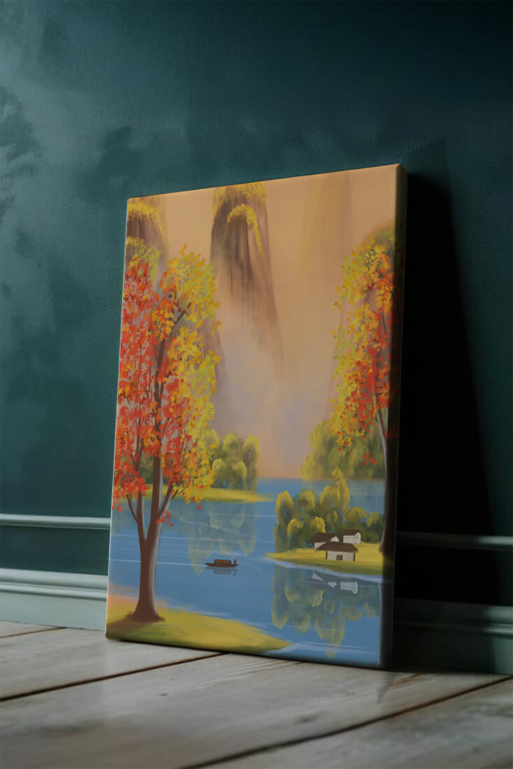 Paysage d'automne avec des arbres vibrants au bord d'un lac serein