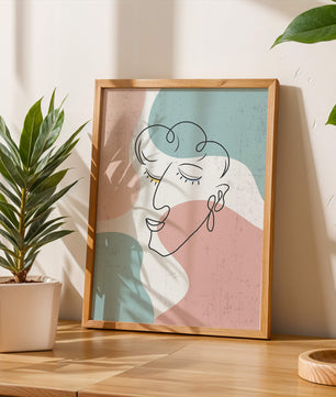 Abstract Line Art Face On Pastel Background - Mi tienda