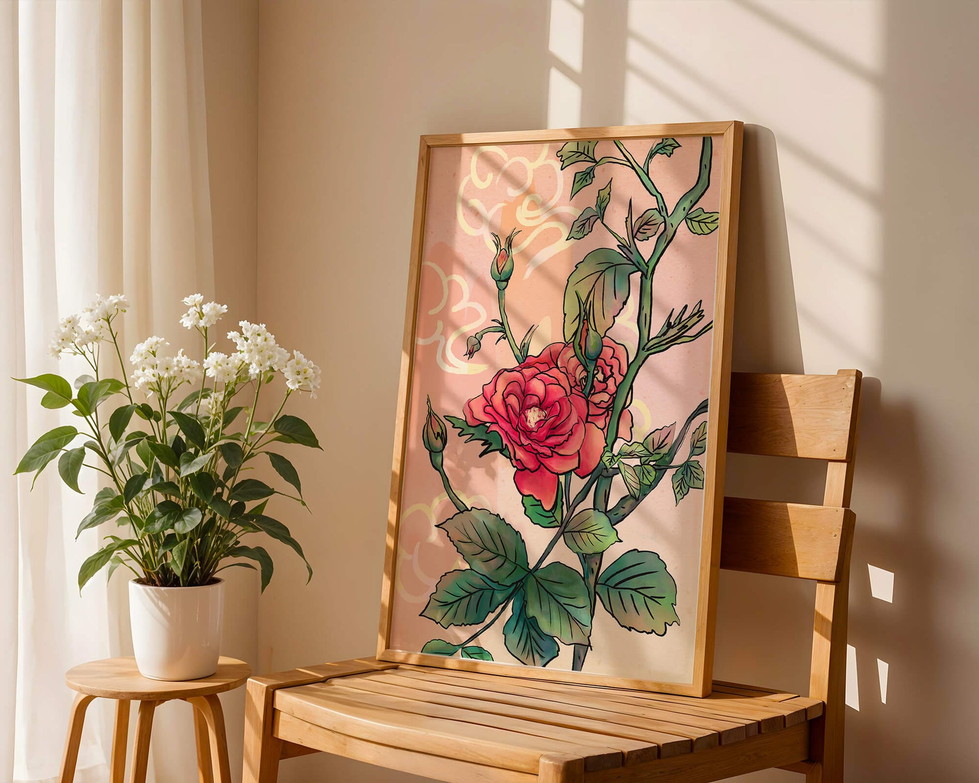 Ilustración Elegante de Rosa con Fondo Pastel Suave