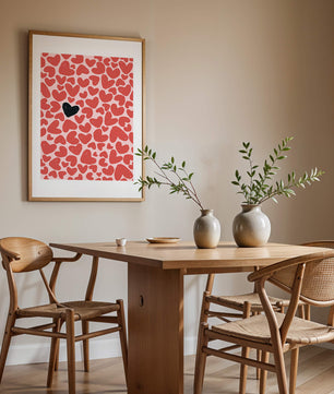 Pattern Of Red And Black Hearts On A Light Pink Background - Mi tienda
