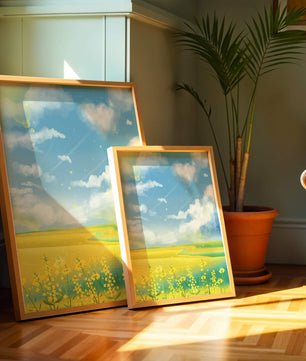 Sunny Meadow with Yellow Flowers and Blue Sky Scenic Art
