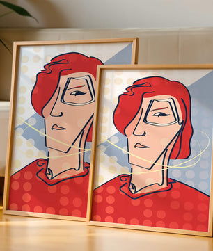 Abstract portrait with red hair and dotted background