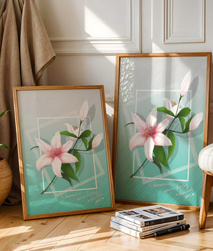 Elegant floral design with pink lilies and modern accents
