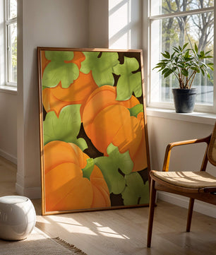 Colorful Pumpkin Pattern With Green Leaves