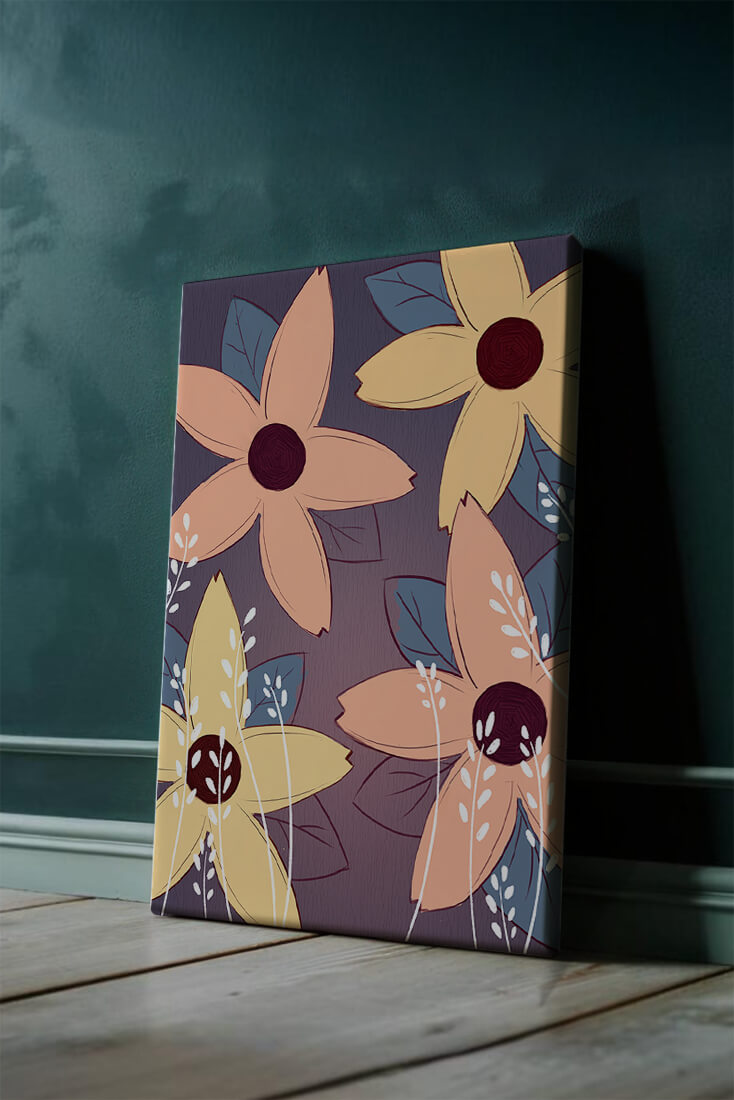 Colorful Floral Pattern with Abstract Leaves and Flowers