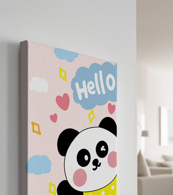 Panda illustration with playful elements and pastel colors