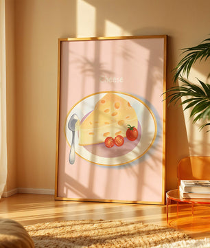 Plate with Cheese and Tomatoes on Pink Background