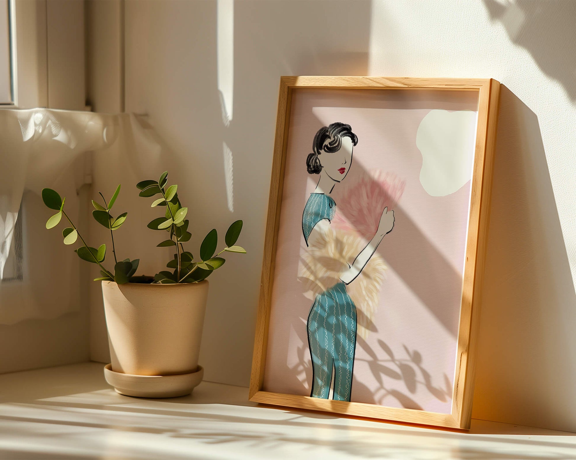 Elegant woman in vintage dress with pink background