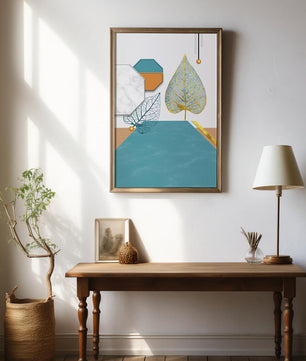 Artistic Composition with Geometric Shapes and Golden Leaf Detail - Mi tienda
