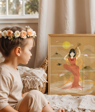 Serene Oriental Woman Playing Instrument Amidst Nature - Mi tienda