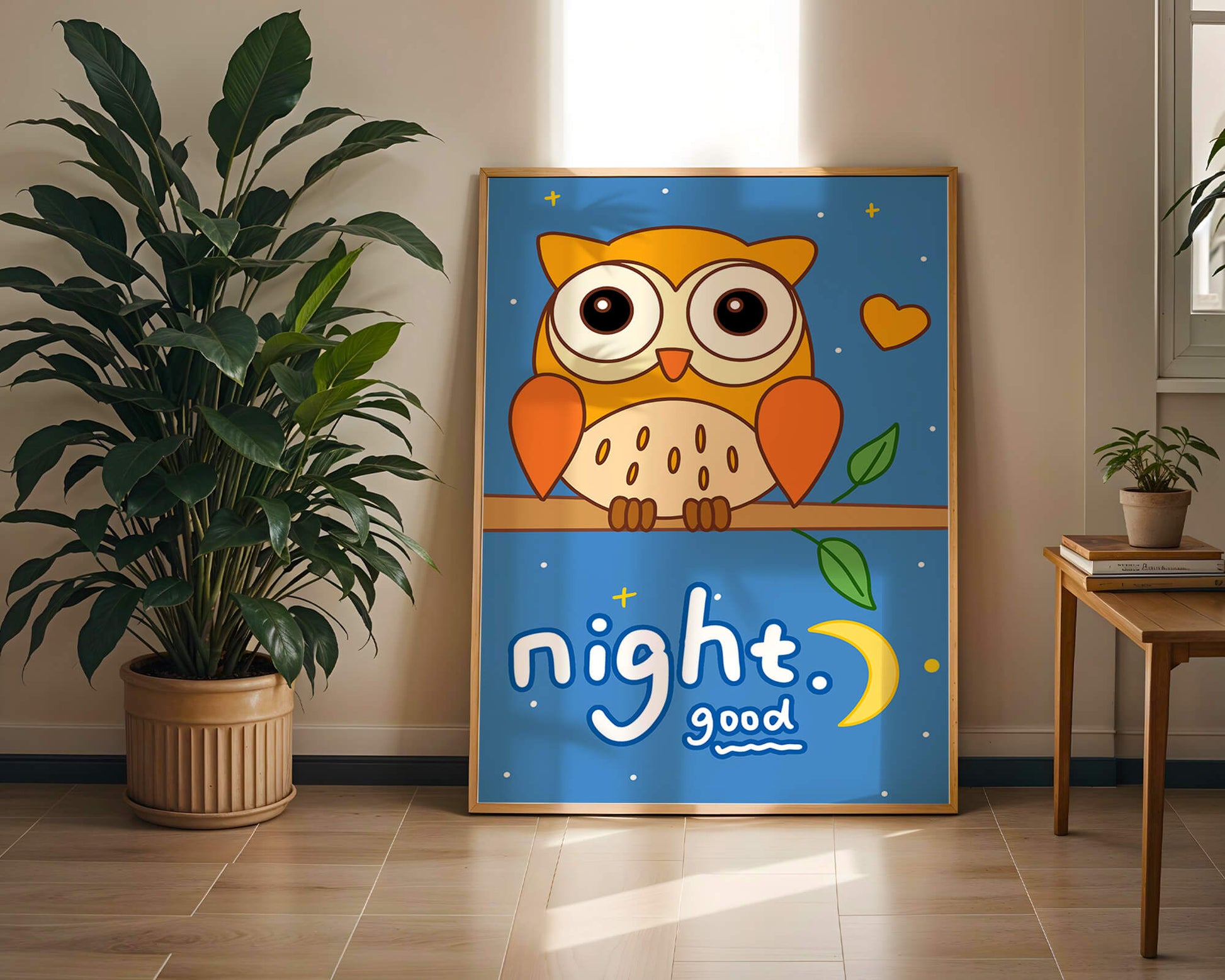 Colorful owl illustration with night theme and positive message