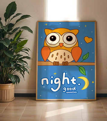 Colorful owl illustration with night theme and positive message
