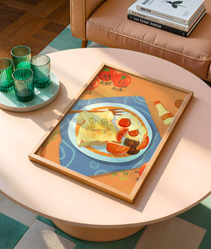 Whimsical Breakfast with Animated Tomatoes and Toast on a Bright Plate