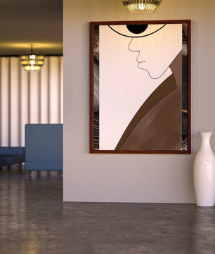 Abstract Portrait with Minimalist Lines and Brown Tones - Mi tienda