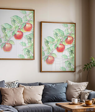 Ilustración de manzanas en la rama de un árbol con hojas verdes