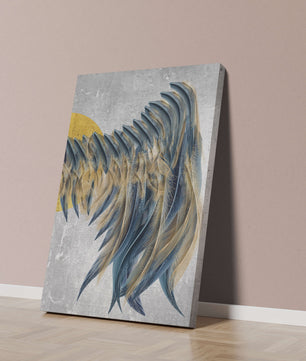 Abstract Composition with Blue and Gold Accents on Textured Background
