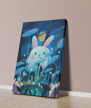 Cute rabbit in a dreamy moonlit forest