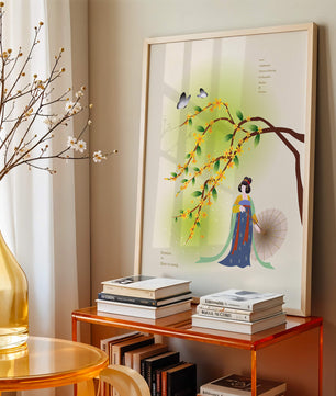 Traditional Chinese painting featuring a woman with flowers and butterflies
