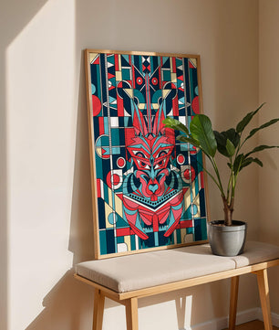 Arte abstracto geométrico de lobo con influencias tribales
