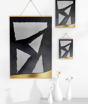 Abstract geometric design with gold and black elements