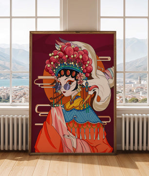 Illustration élégante de personnage d'opéra chinois aux couleurs vives