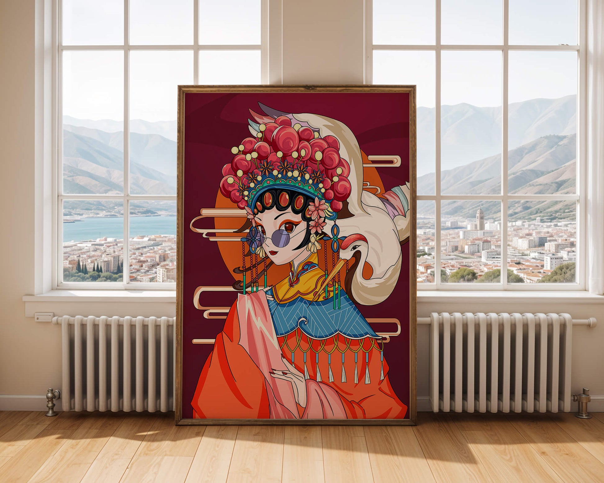 Elegant Chinese opera character illustration with vibrant colors