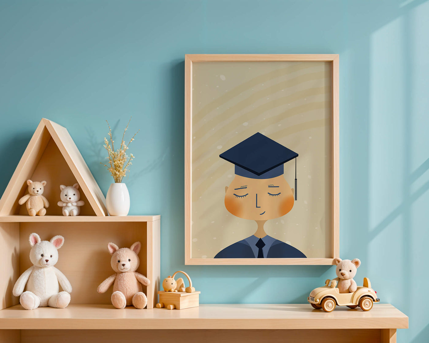 Illustration of a graduate with cap and closed eyes