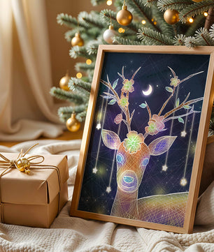 Illuminated Fantasy Deer with Floral Antlers and Hanging Stars - Mi tienda