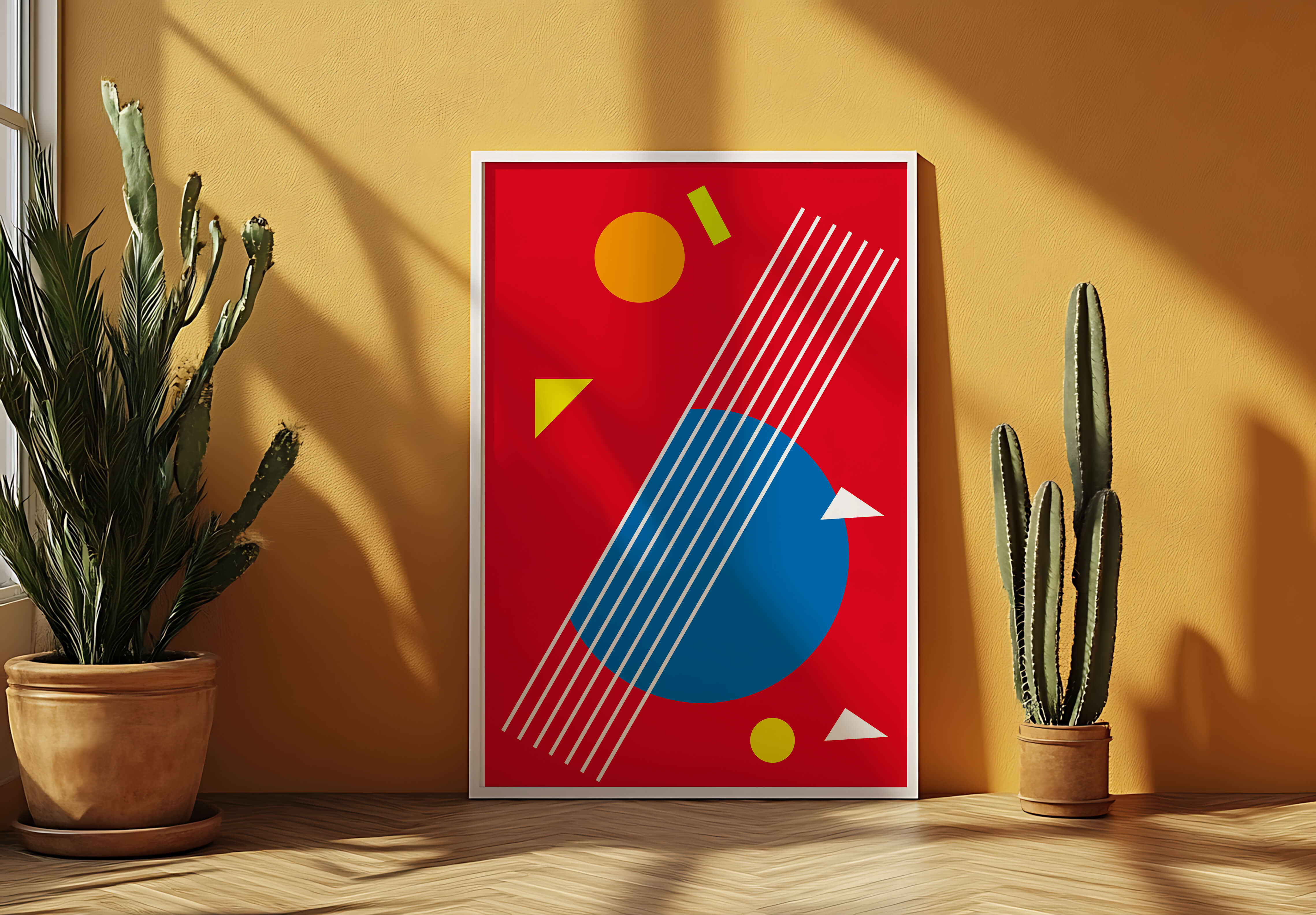 Abstract geometric shapes with bold colors and lines